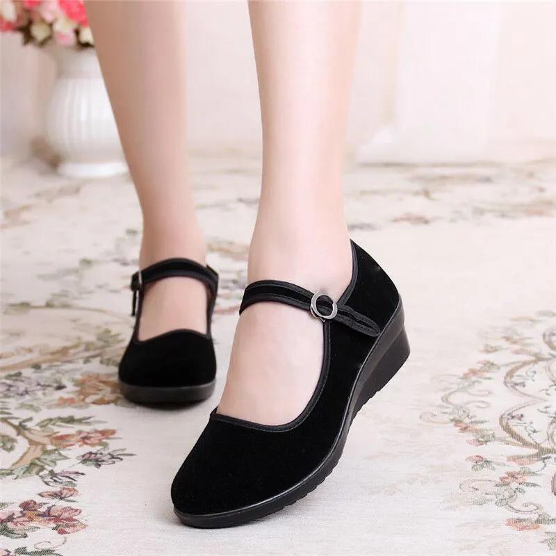 zapatos de mujer women cute sweet anti skid platform high heel shoes lady classic comfort buckle strap black suede shoes a79