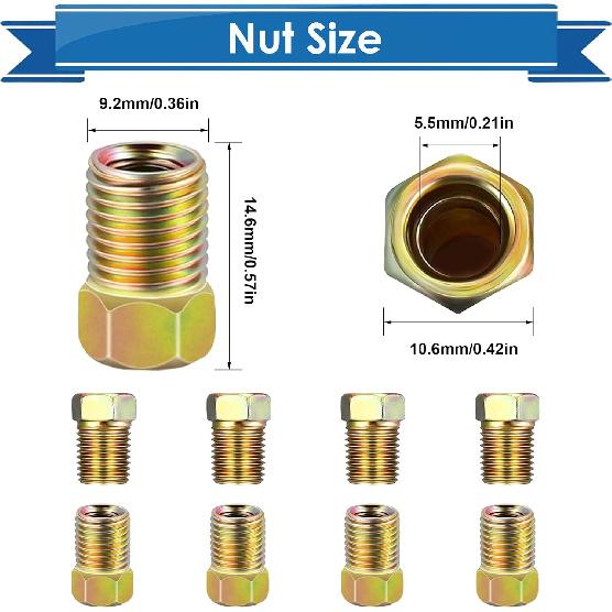 12Pieces 3/8 Inch-24 Threads Brake Line Fittings Kit 3/16 Brake Line Fittings for 3/16 Inch Tube (4 Unions, 8 Nuts)