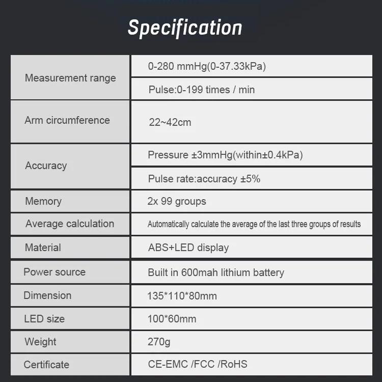 Перезаряжаемый цифровой монитор АД, верхний медицинский сфигмоманометр, монитор артериального давления, ensiometro, светодиодный измеритель артериального давления 22-42 см