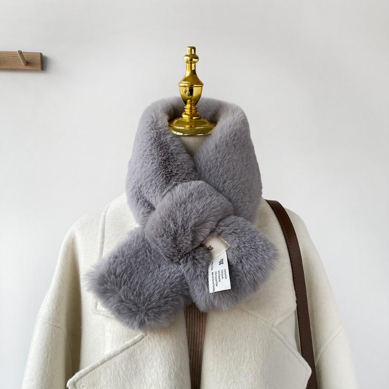 Soft Waxy Wind Thickened Solid Color Fluffy Scarf To Keep Warm Imitation Rex Rabbit Hair Cross Scarf Plush Collar Women