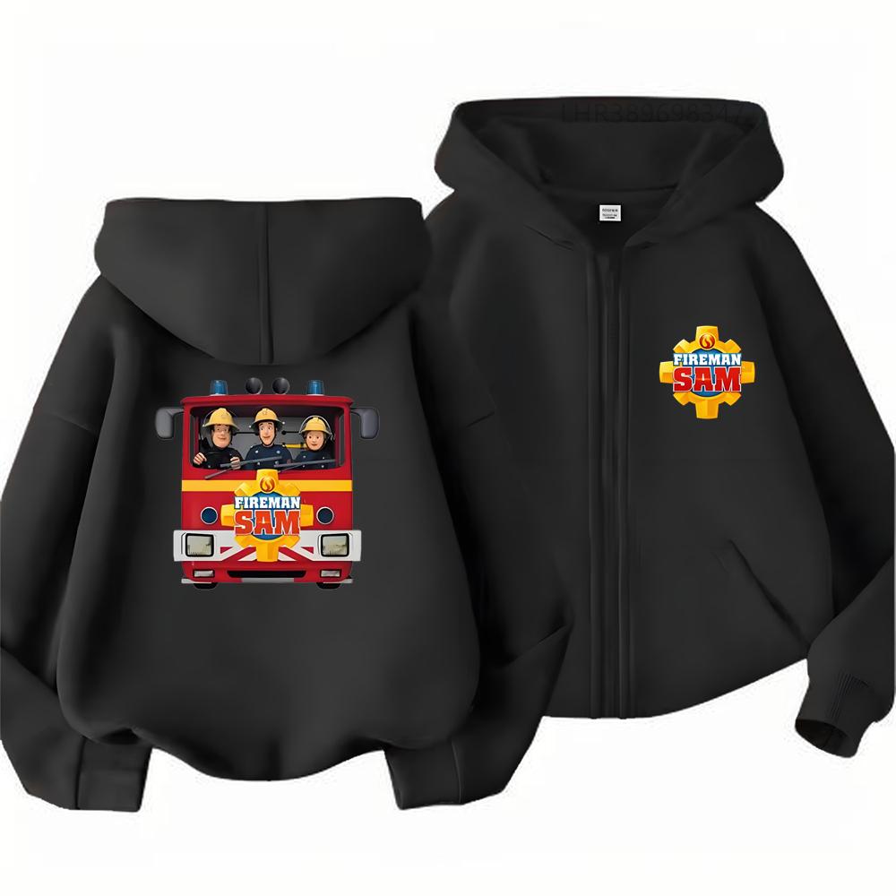 Thickened Autumn/Winter Hooded Zip-Up Sweatshirt for Kids–"Fireman Sam" Themed Long-Sleeve Top – Boys' & Girls' Apparel – Children's Role-Play Costume