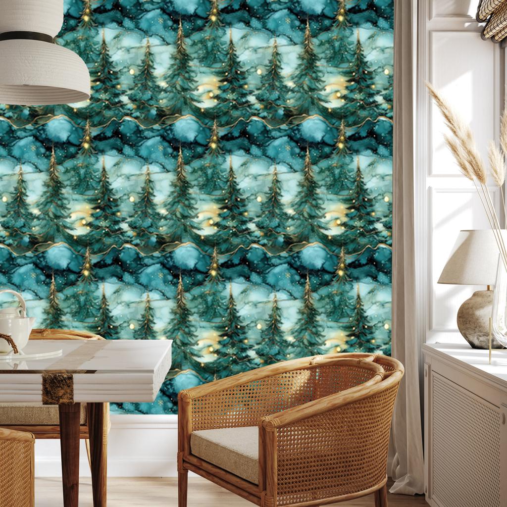 Wallpaper Sea Ink, Turquoise, Green and Bottle Green 50x1000