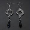 Изысканный дизайн в виде листьев розы с черными синтетическими драгоценными камнями, декор, висячие серьги в готическом стиле, ювелирные изделия из сплава, модный женский подарок