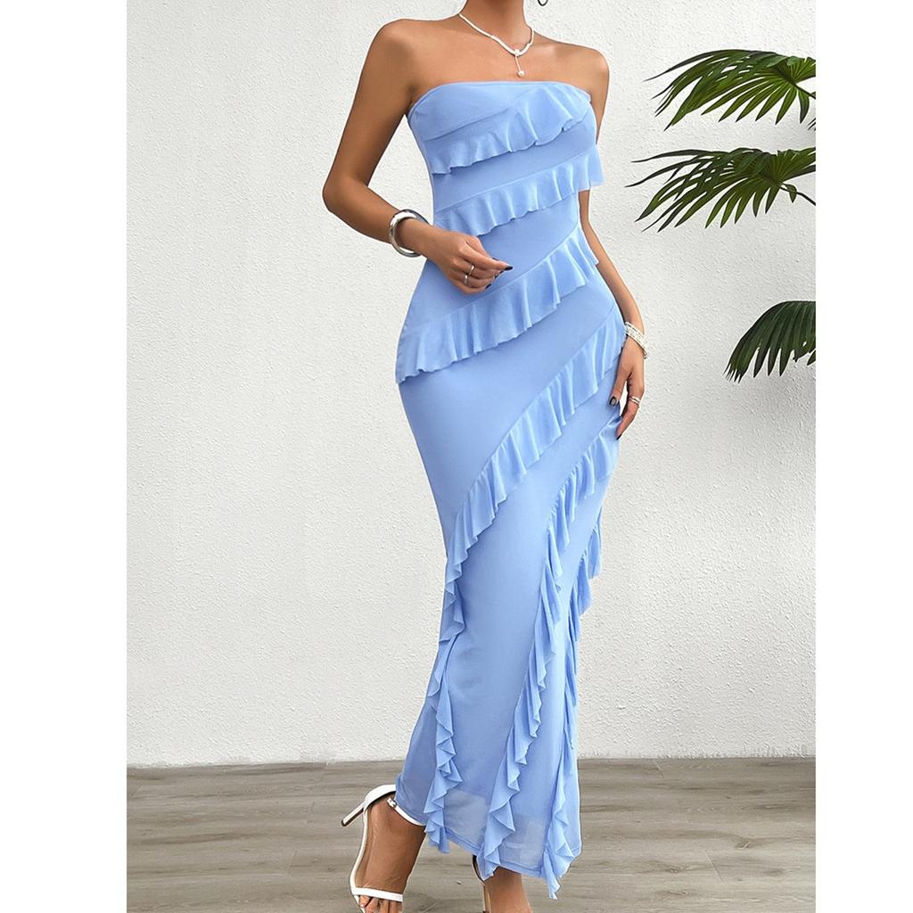 Women's Loose Solid Color Bag Buttocks Solid Color Slim Fit Strapless Dress Fit Strapless Dress