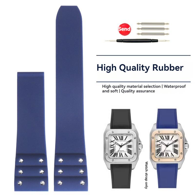 Высококачественный резиновый ремешок для часов Cartier Santos, ремешок для Santos 100 Series, черный, синий, водонепроницаемый браслет, ремень с раскладывающейся застежкой, 21 мм