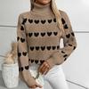 Sueter Mujer 2025 Korean Casual Sweater Women Turtleneck Spliced Heart Knitted Top Vintage Streetwear Pullover CR4319