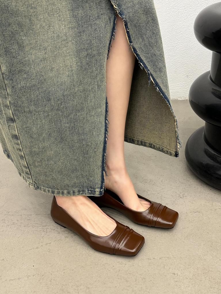 fashion Square Toe Women Loafers 2024 New Arrivals Fashion Dress Shoes Low Heeled Black Brown White Shallow Slip On Loafers Size 35-39