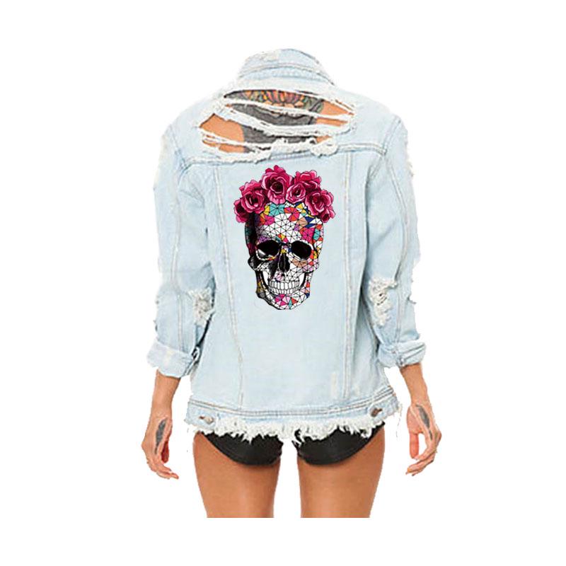 Футболка с розовым черепом, утюг на нашивке, уровень А, легкий принт, домашняя футболка, украшение своими руками, аппликация из парчей