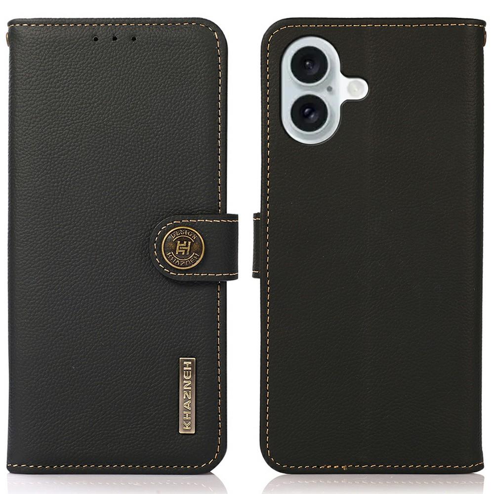 KHAZNEH for iPhone 17 Case Genuine Cow Leather RFID Blocking Wallet Phone Cover