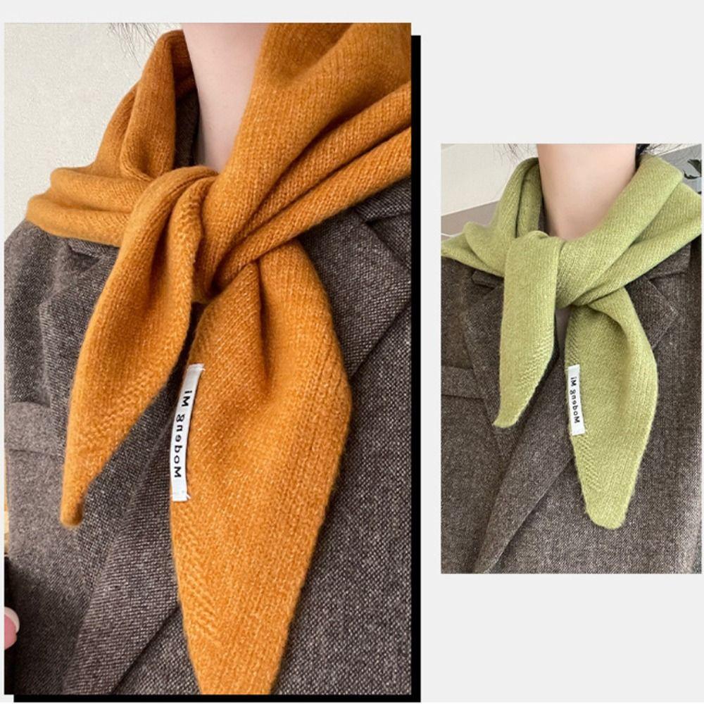 Cashmere-like Wool Blend Scarf Solid Color Knitted Scarf Triangular Short Shawl Women's Wear