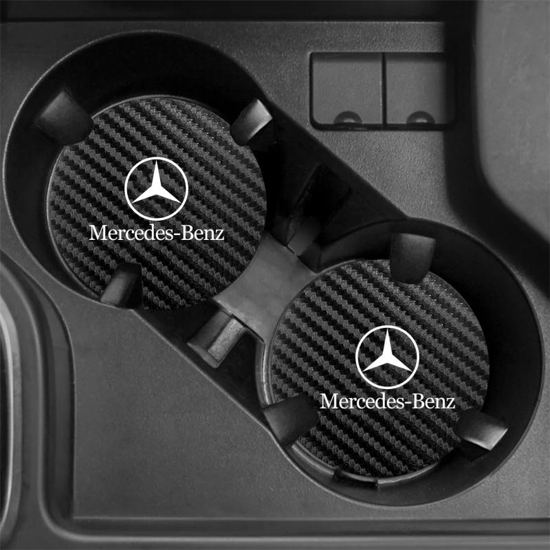 2Pcs Car Coasters Water Cup Mats Waterproof Slot Pads For Mercedes Benz AMG W203 W204 W205 W209 W210 W211 W212 W176 BL1