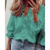 New European & American Style Women's Casual Solid Color Long Sleeve Ruffle Trim V-neck Blouse Top