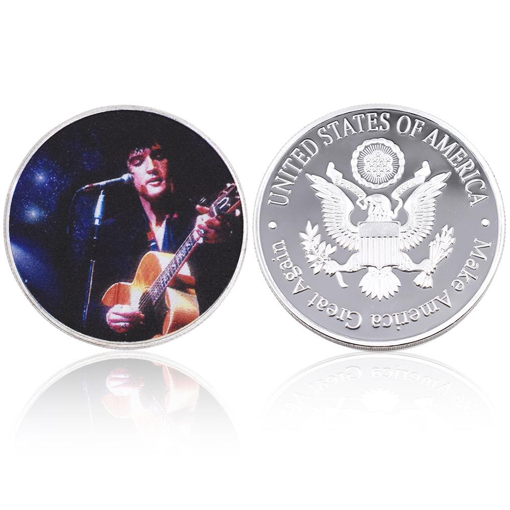 Elvis Presley, American rock superstar, pop singer, silver plated badges, commemorative coins, collectible gifts