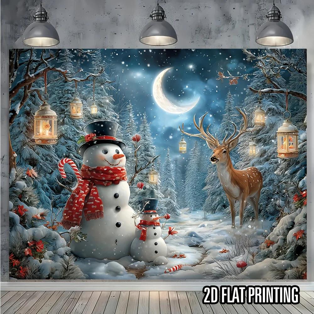 2D plane 1 piece of winter snowman and elk party banner - suitable for winter wonderland spring carnivalZL