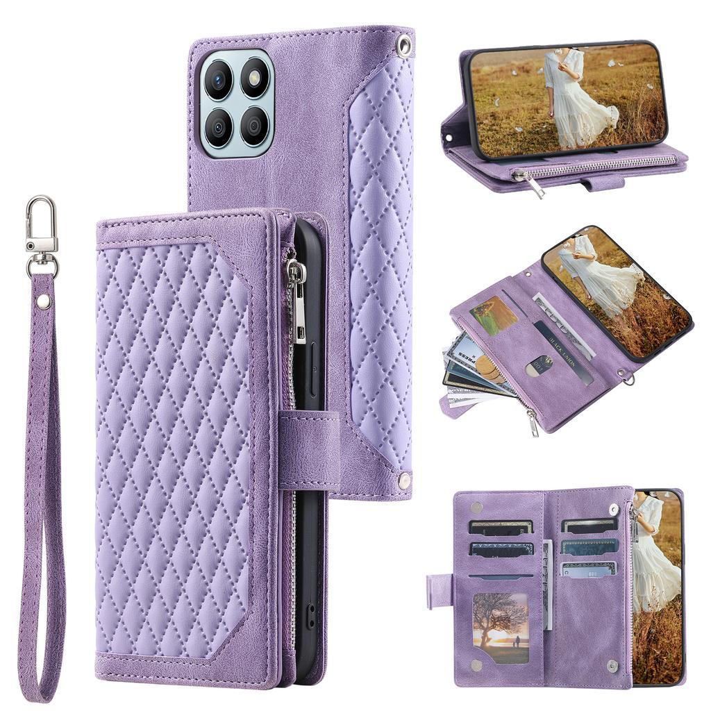 Style 005 For Honor X6b 4G Wallet Case Rhombus Stitching Line PU Leather Phone Cover