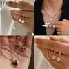 Simple Love Pendant Necklace Light Luxury Artificial Pearl Zircon Earrings Necklace Set for Women's Jewelry Accessories