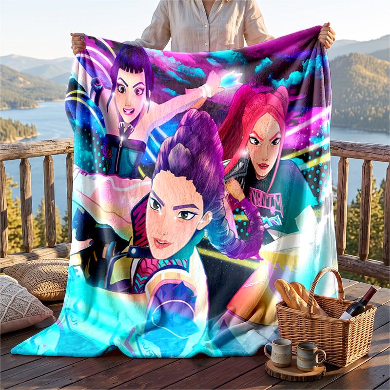Warm Flannel Blanket Kpop Demon Hunters Pattern, Lightweight Comfortable Throw Blanket for Bed Sofa Use