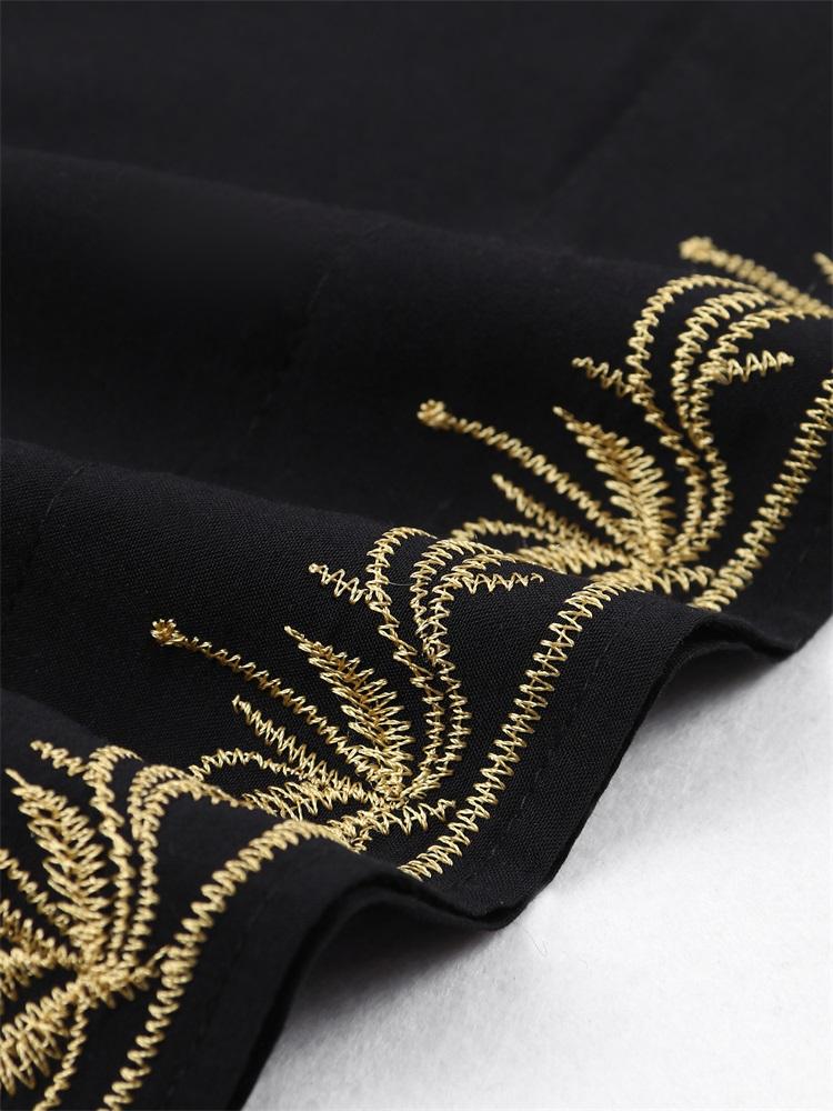 EDOLYNSA Женский свободный черный кафтан с золотой вышивкой, пляжная одежда, купальник, домашняя одежда, богемное пляжное платье Q1656