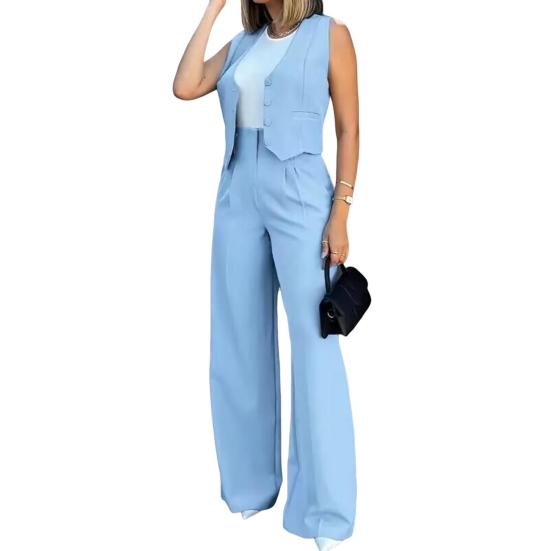 Женские комплекты жилетов, офисный женский нарядный комплект из двух предметов, безрукавный пиджак на пуговицах, жилет, широкие брюки, комплект, летний рабочий наряд