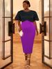 Black Purple Patchwork Party Dresses for Women Short Lantern Sleeve Bodycon Package Hip African Formal Occasion Celebrate Event Gowns