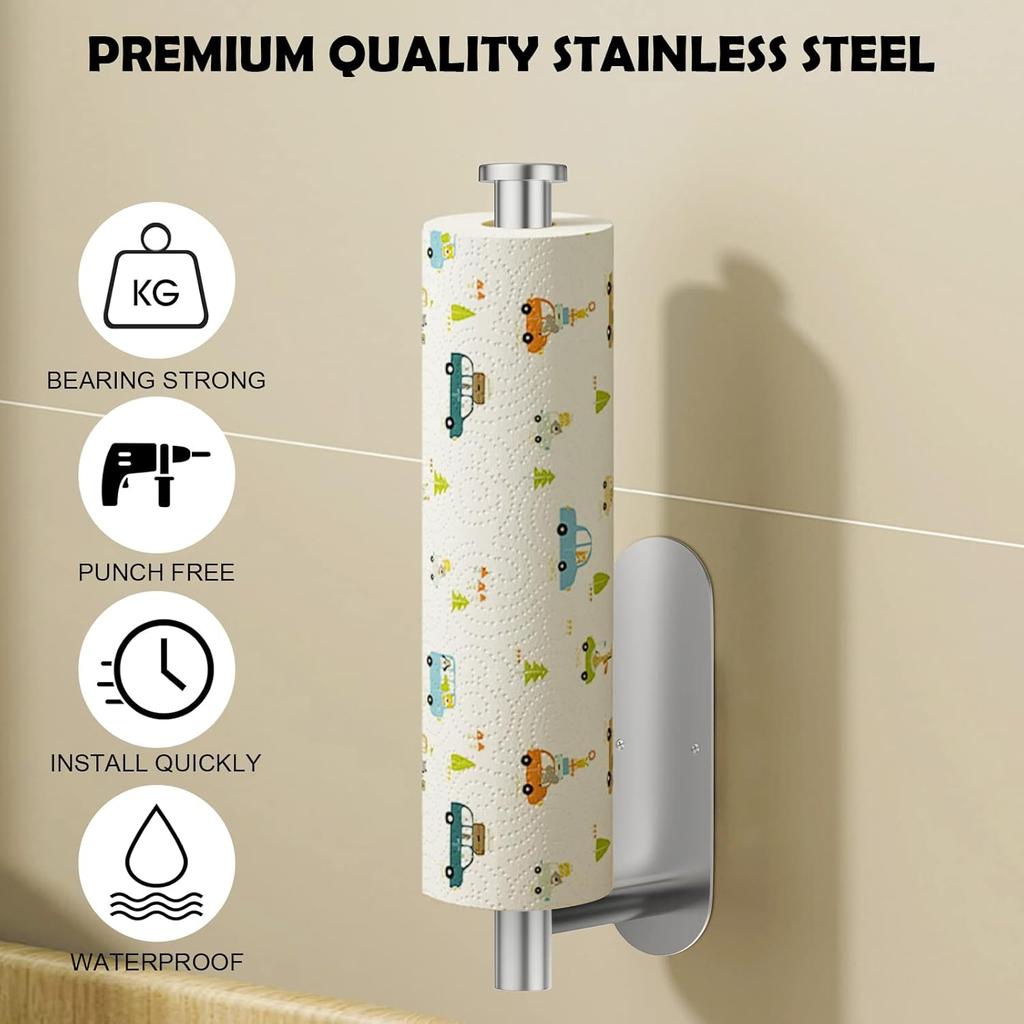Kitchen Paper Roll Holder Stainless Steel Cabinet Tissue Holder Self Adhesive or Drilling Towel Bar Holder for Bathroom Kitchen