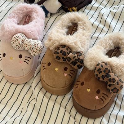 Зимние тапочки-котята для женщин, плюшевые, кавайные, милые, Sanrio, домашние, теплые, хлопковые тапочки, мультяшные, домашние, комнатные туфли, подарки