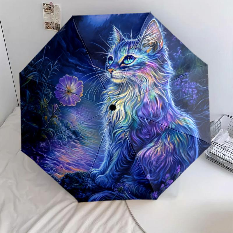 Узор 'Ночной кот', автоматический складной зонт, портативная и складная конструкция, 8 спиц, рождественский или праздничный подарок.