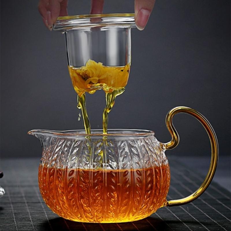 JUSTINLAU Hammer Texture Glass Teapot High Borosilicate Glass Water Kettle with Tea Strainer Thickened Heat-resistant Teapots