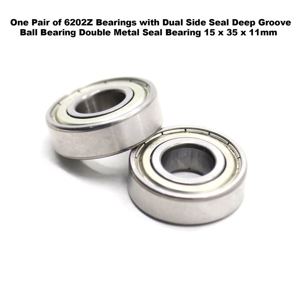 One Pair of 6202Z Bearings with Dual Side Seal Deep Groove Ball Bearing Double Metal Seal Bearing
