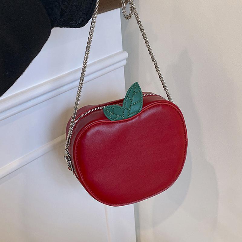 Girl Crossbody Bag Cute Apple PU Personality Women Shoulder Bag Simple Small Satchel Cartoon Shaped Coin Purse CLE