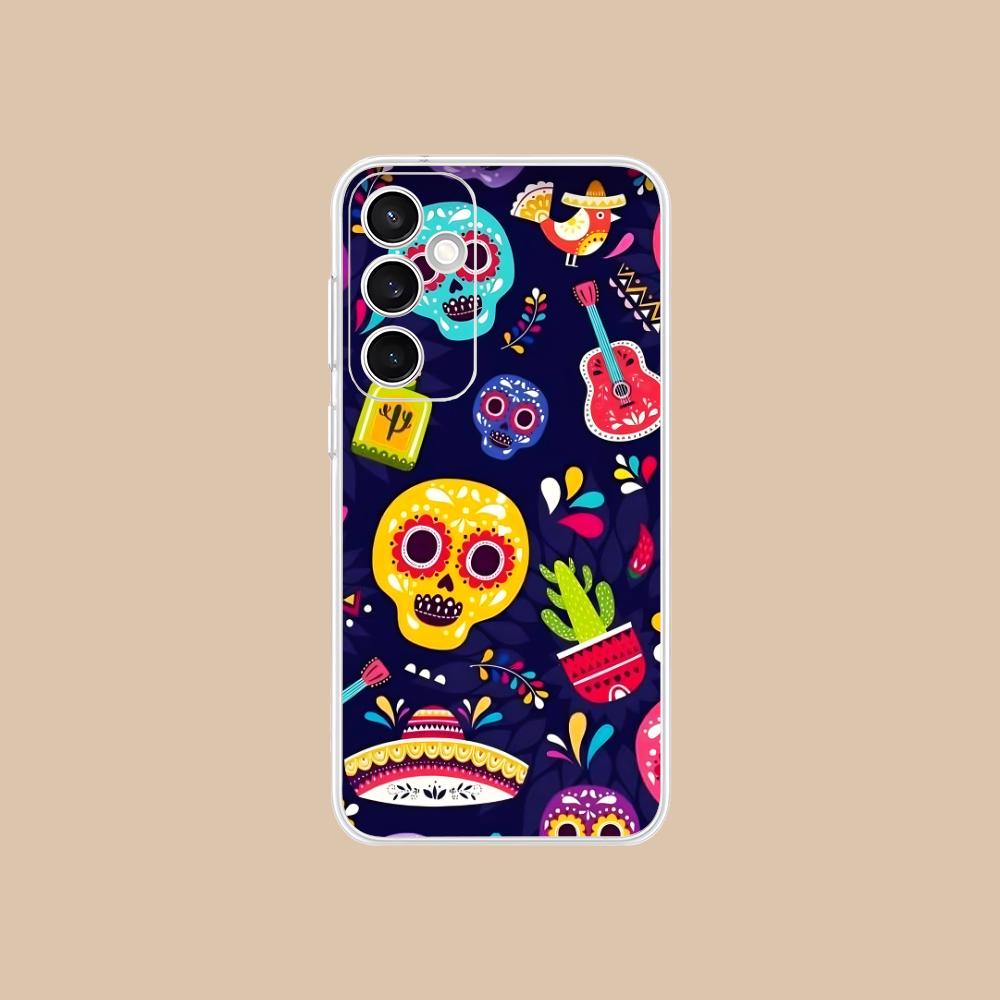 Day of the Dead Clear Mobile Phone Case for Samsung Galaxy S25 S24 S23 S22 S21Plus FE Ultra Colorful Cover