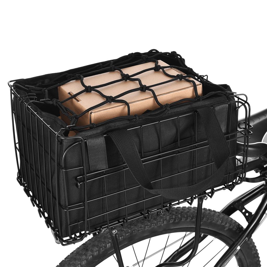 Folding Rear Bike Basket 60L with Removable Liner Bag Rain Cover Net Bag Quick Release Metal for Car