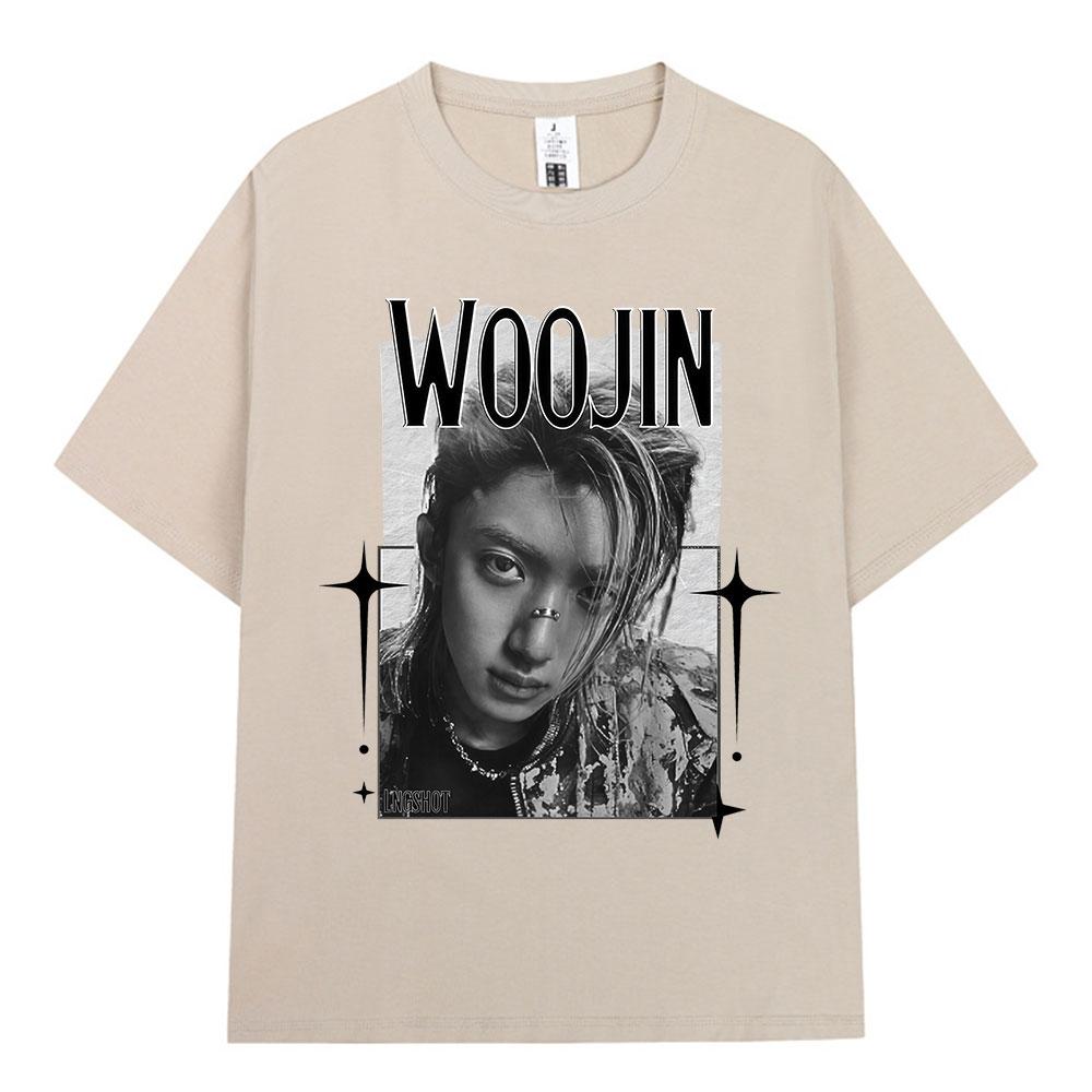 Корейская K-pop Хип-хоп Группа Lngshot WOOJIN Футболка Унисекс Женская Одежда Модные Футболки Большого Размера Хлопок Короткий Рукав Топы Подарки для Фанатов