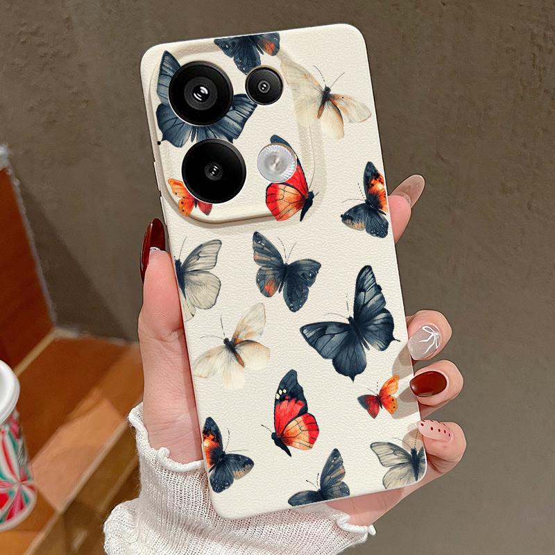 Мягкий силиконовый чехол с рисунком бабочки для Xiaomi 13t Poco X6 M6 Pro Redmi Note 14 13 12 11 10 Pro, противоударный кожаный текстурный однотонный чехол