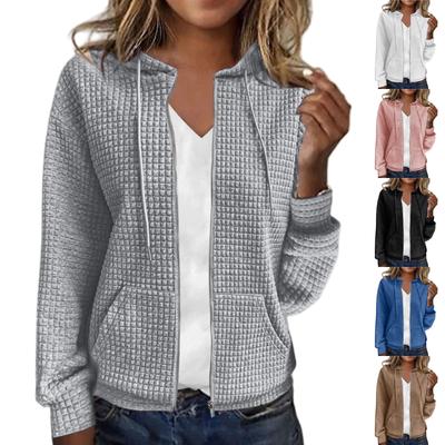 Женский однотонный кардиган на молнии с капюшоном, толстовка с длинным рукавом, куртка