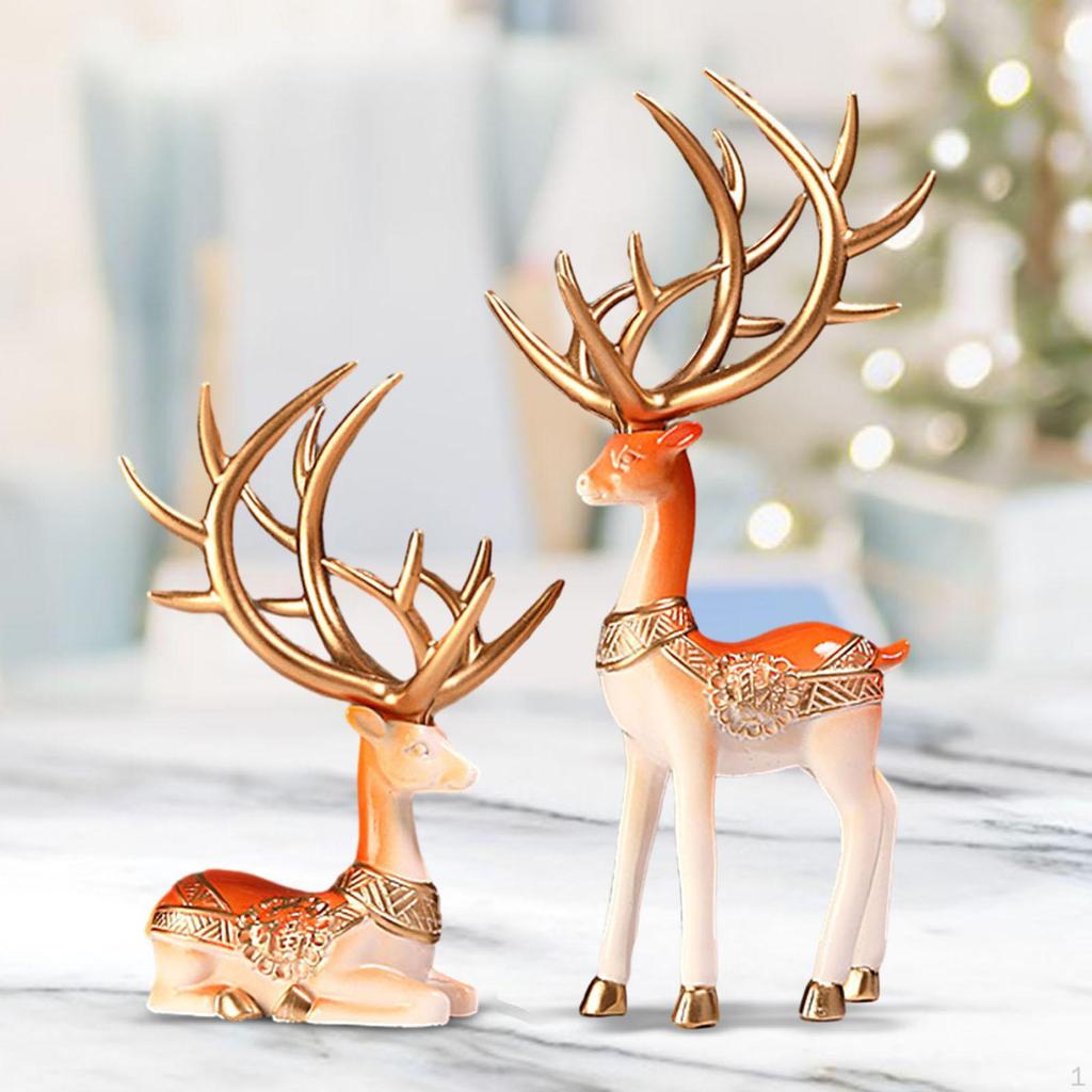 1 пара скульптура оленей, статуи, настольная коллекция, универсальное украшение для полки, орнамент фэншуй для