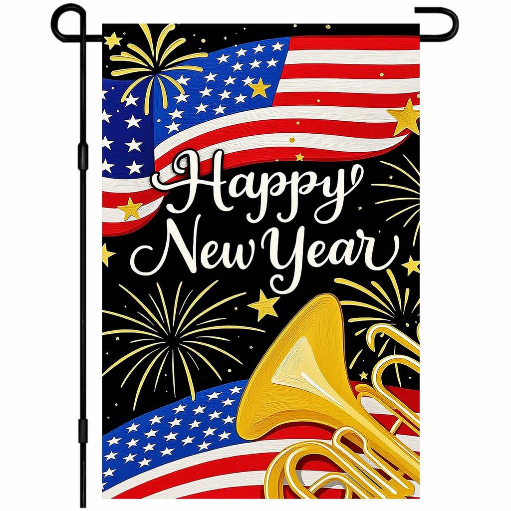 New Year's Decoration Of Garden Atmosphere With Garden Flags