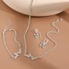 Three-piece artificial rhinestone butterfly necklace, earrings, and bracelet set