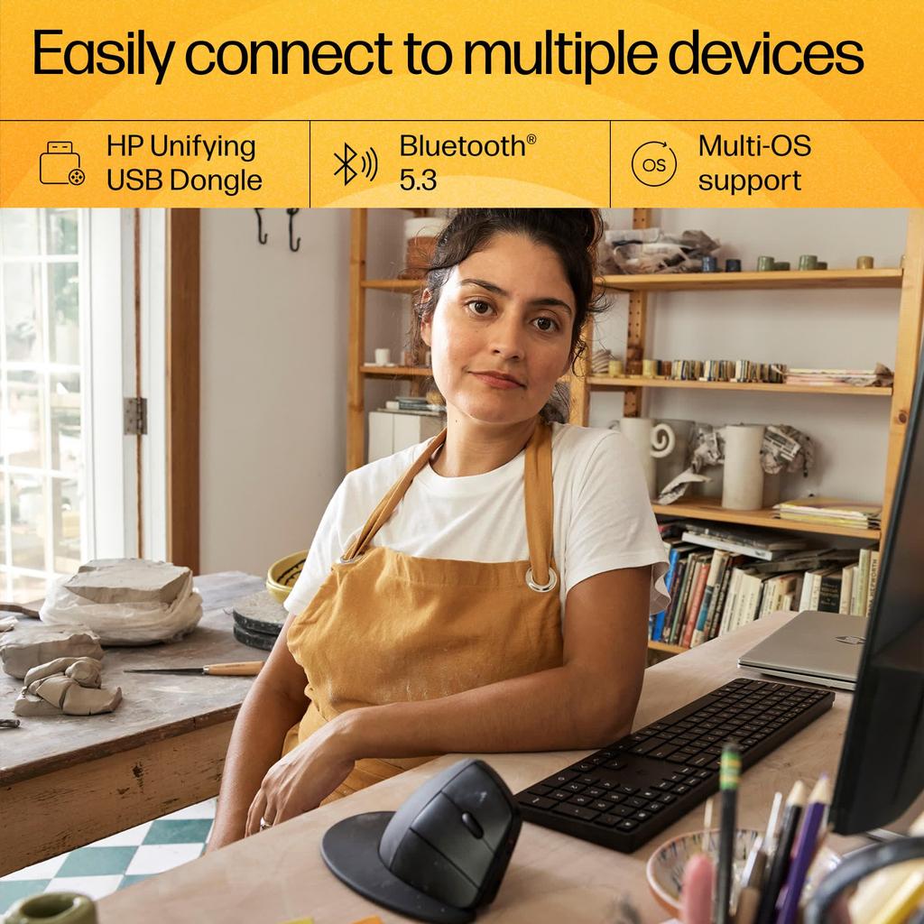 HP Ergonomic Wireless Mouse HP 920 Ergonomic Vertical Mouse Bluetooth Charging 3 Dongle Less Fatigue Vertical Mouse Comfortable Wrist Rest Included