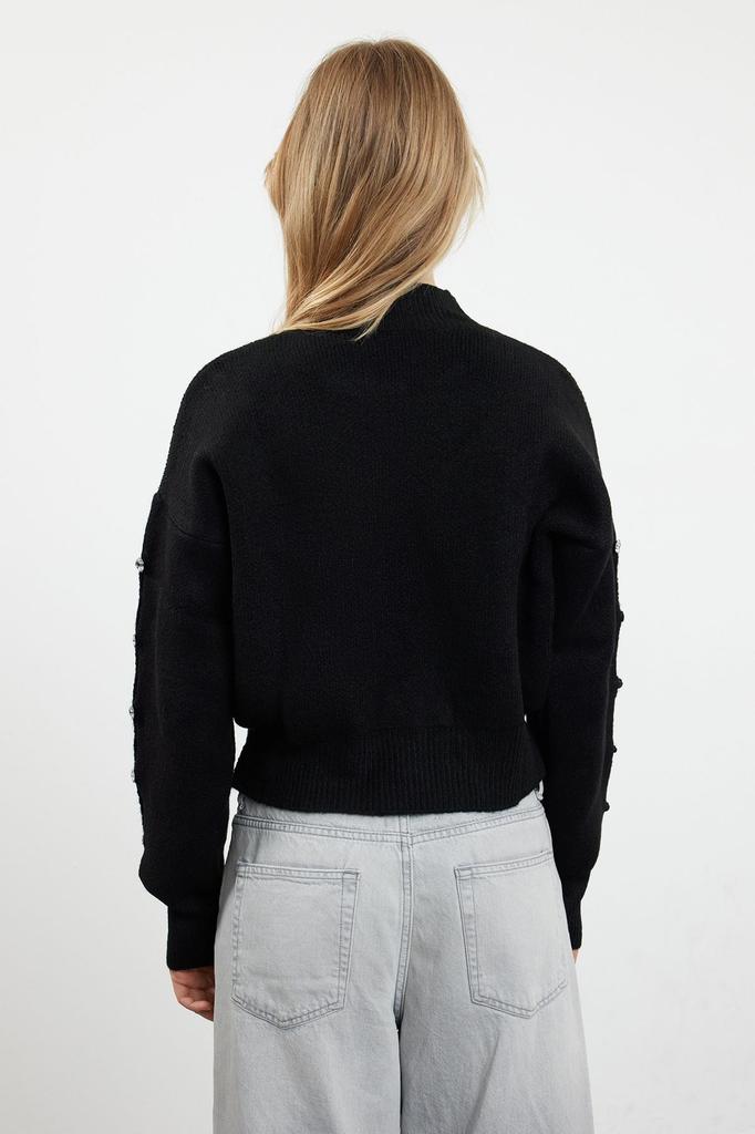 Женский свитер в элегантном стиле, мягкий текстурированный трикотаж на пуговицах с камнями, свитер