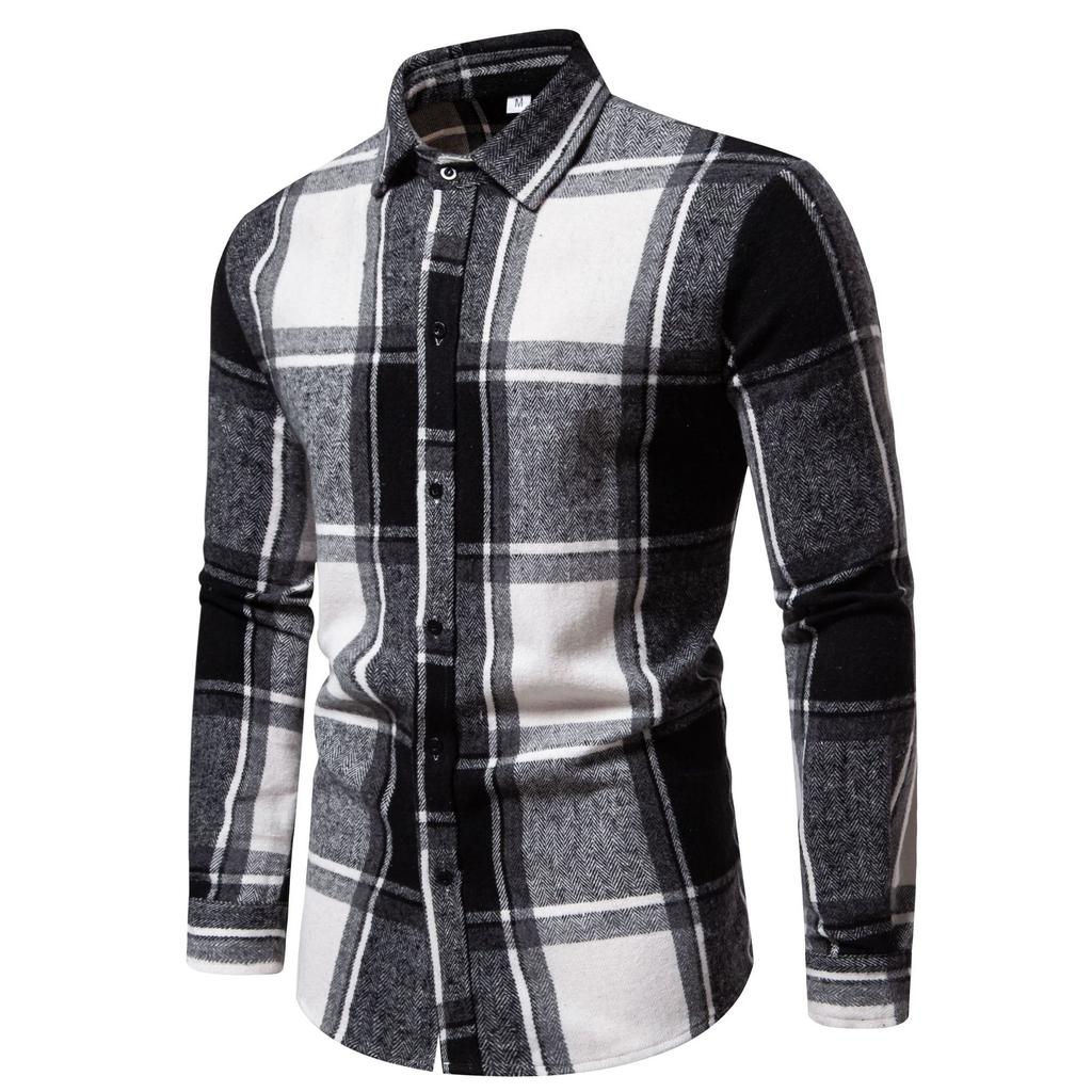 Men's Classic Retro Plaid Shirts Long Sleeve Shirt Jacket Casual Business Plaid Shirt for Men Lightweight Work Lapel Shirts