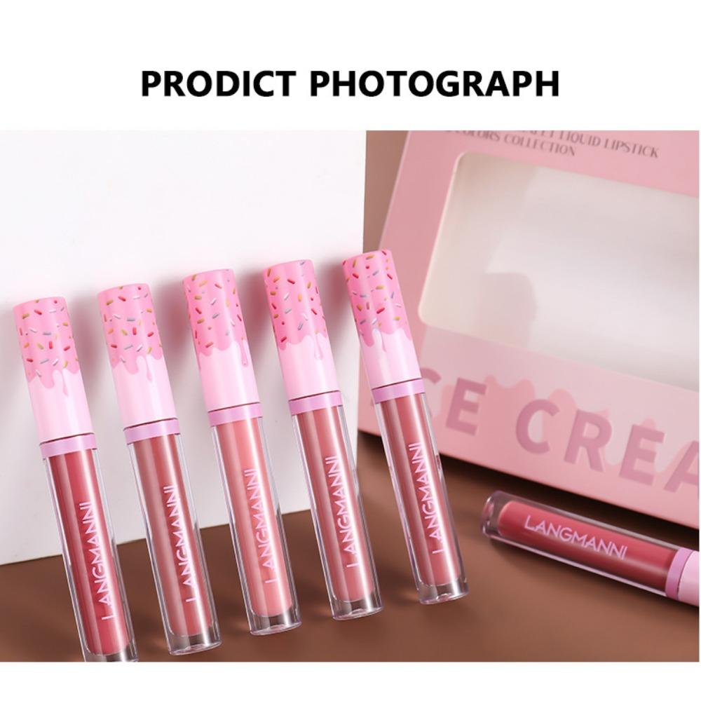 Langmanni Матовый блеск для губ Mist, 6 цветов, набор для установки, стойкий, не прилипает, бесцветный набор матовых глазурей для губ