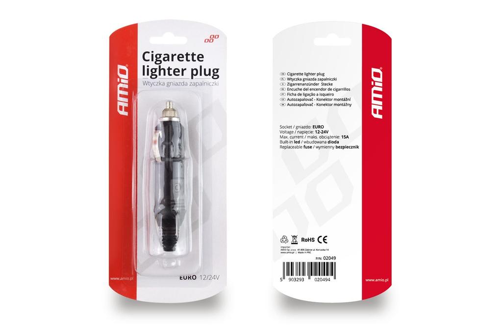 Cigarette lighter socket plug EURO 12V 24V AMIO-02049