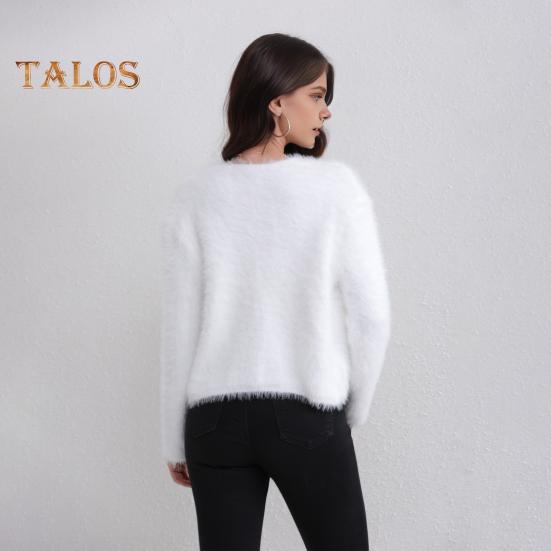 Auutmn Winter Lady Cardigan Coat Furry Plush Single-breasted U Neck Long Sleeves Thickened Solid Color Faux Fur Knitted Sweater Jacket