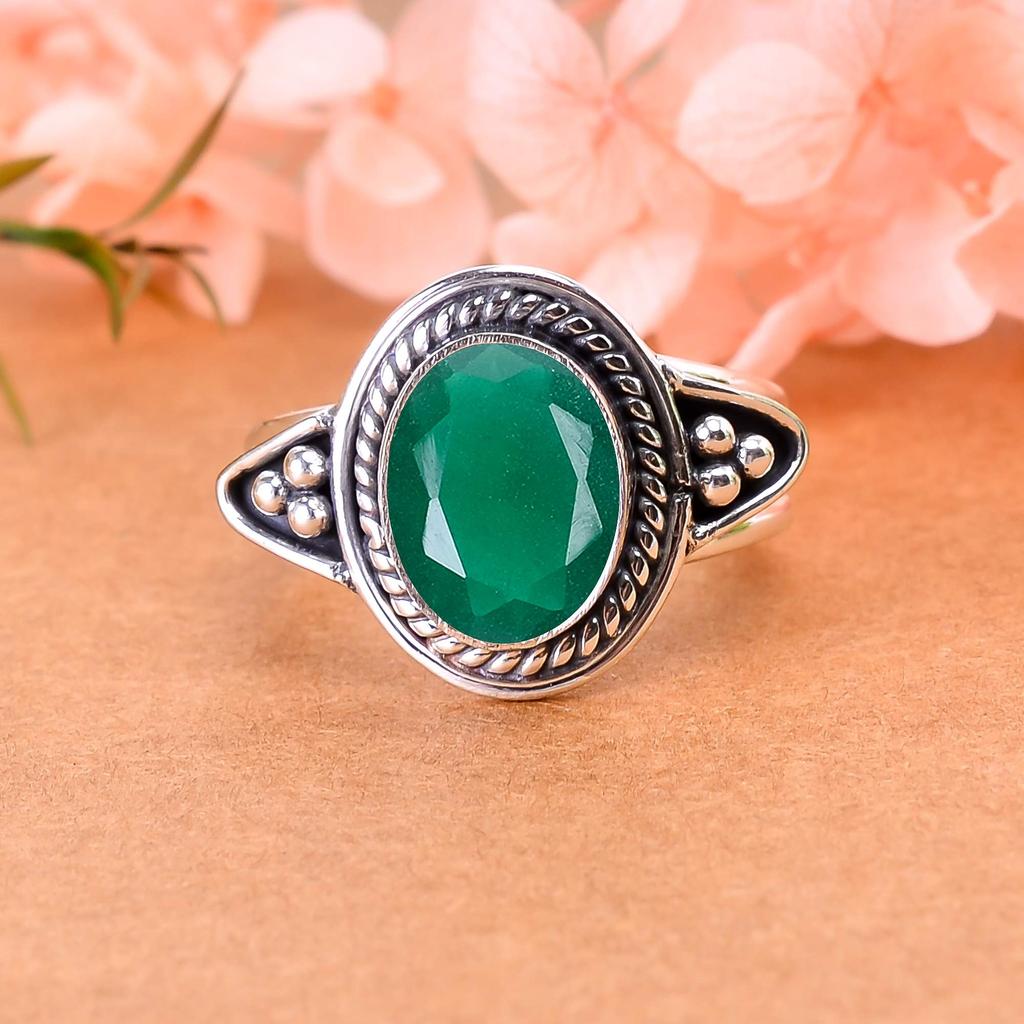 Кольцо ручной работы из окисленного серебра 925 пробы с имитацией изумруда V2991, зеленое кольцо, овальное кольцо, подарок на День святого Валентина, подарок для нее, подарок на день рождения,