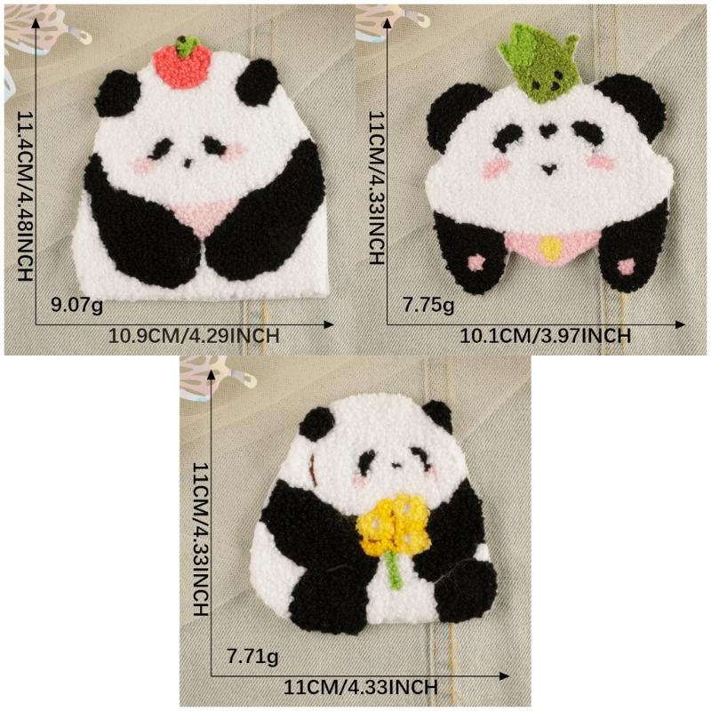 3 Pcs Cartoon Panda Iron On Patches Applique Patches Animal Repair Patches Embroidery Patches for Clothes Bag Decoration