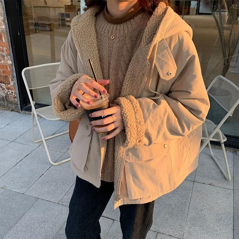 Autumn Winter Women Oversized Parkas Thick Coat Ladies Soft Jacket Double Sided Outerwear Warm Long Sleeve Versatile Hooded Cotton Jacket