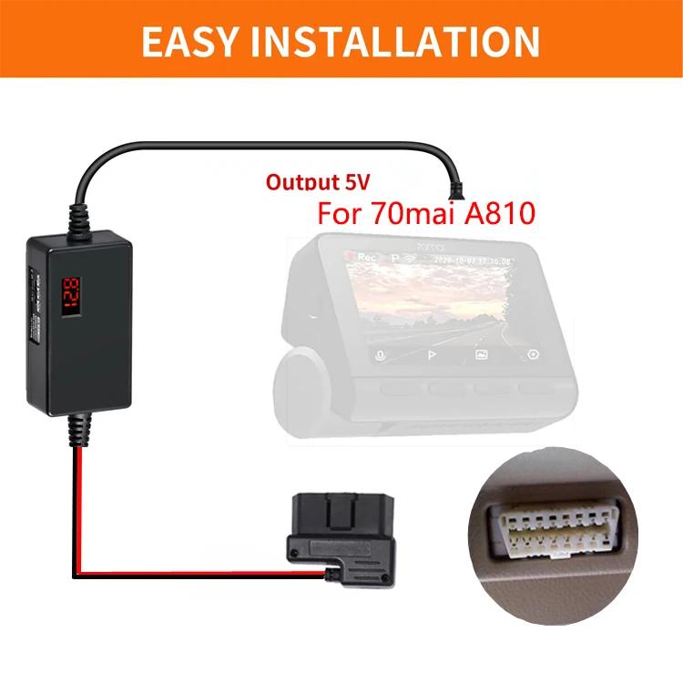 Для 70mai Dash Cam A810 OBD Hardwire Kit Кабель питания Тип USB C Порт 10 футов 12 В-24 В до 5 В для Dash Camera Защита от низкого напряжения