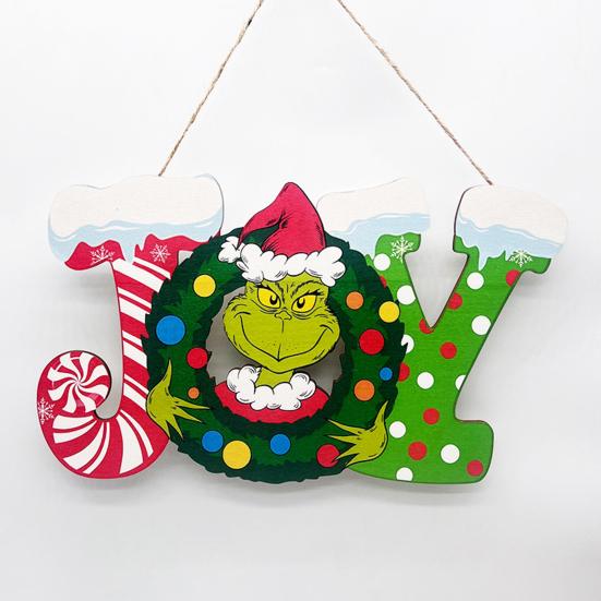 Christmas Hanging Sign Wooden Seasonal Door Wall Sign Santa Hat Green Elf Holiday Decor