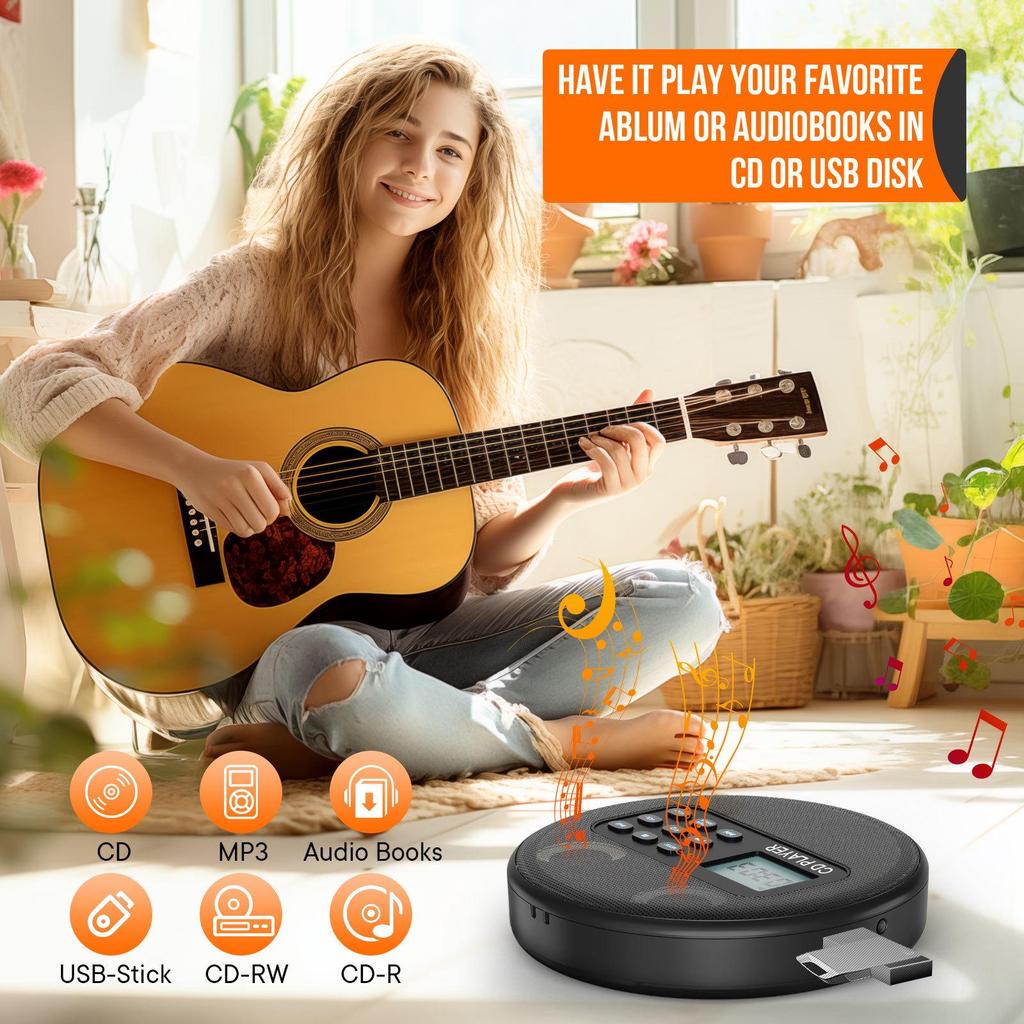 Портативный CD-плеер с поддержкой MP3, CD-альбомов, Walkman и двойными динамиками